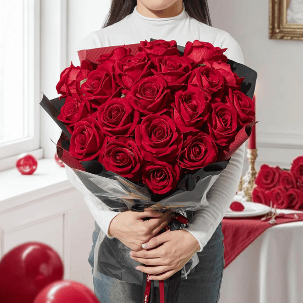 20pcs Red Velvet Artificial Roses