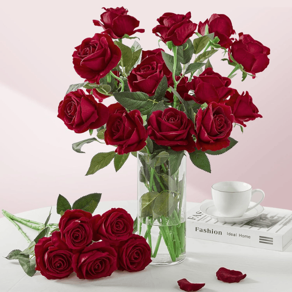 20pcs Red Velvet Artificial Roses