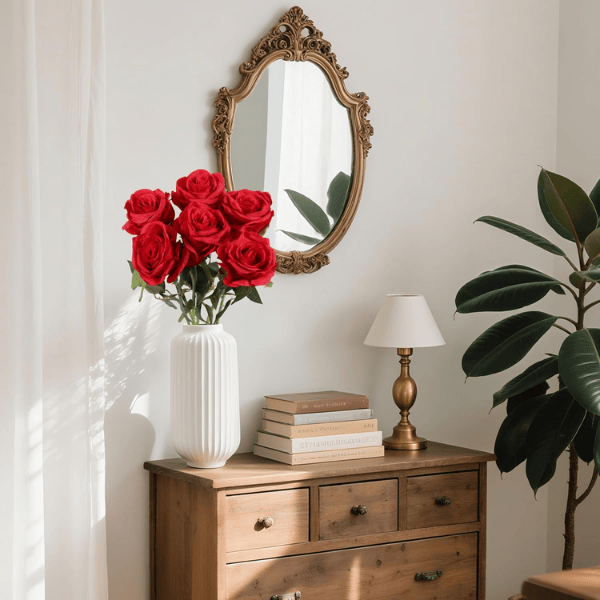 6pcs Deep Red Silk Artificial Roses