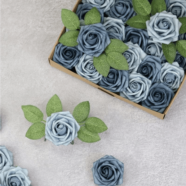 50pcs Dusty Blue Artificial Foam Roses