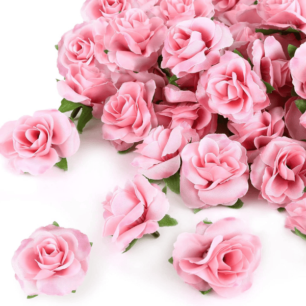 50pcs Pink Artificial Silk Roses