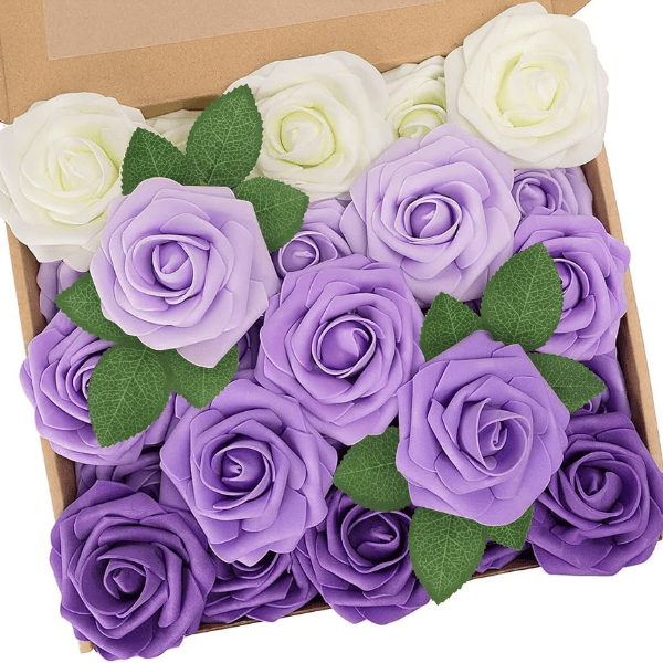 25pcs Artificial Foam Roses with Stems – Purple Artificial Flowers