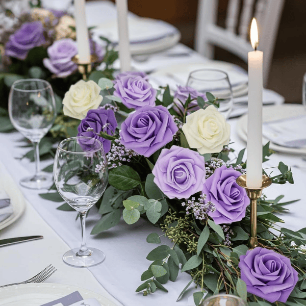 25pcs Artificial Foam Roses with Stems – Purple Artificial Flowers