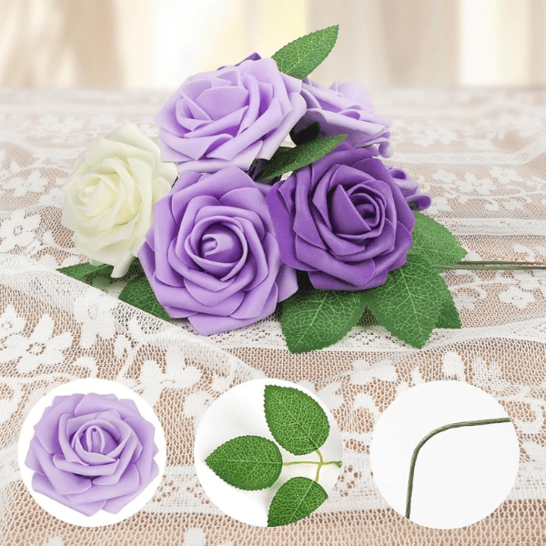 25pcs Artificial Foam Roses with Stems – Purple Artificial Flowers