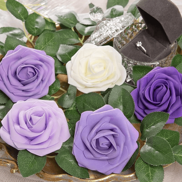 25pcs Artificial Foam Roses with Stems – Purple Artificial Flowers
