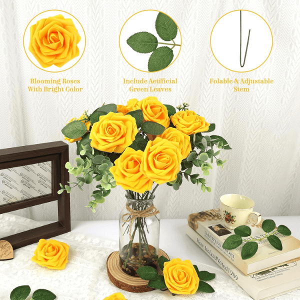 30pcs Artificial Yellow Foam Roses
