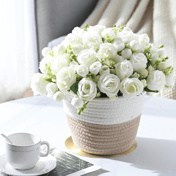 2 Pack White Artificial Rose Bouquets