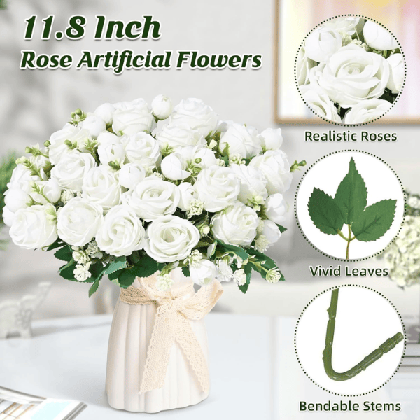 2 Pack White Artificial Rose Bouquets