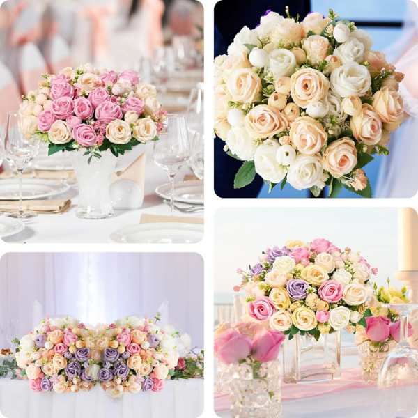 2 Pack White Artificial Rose Bouquets