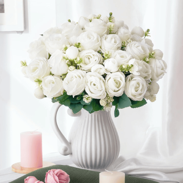 2 Pack White Artificial Rose Bouquets