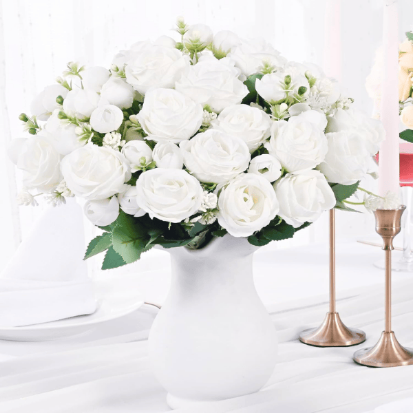 2 Pack White Artificial Rose Bouquets