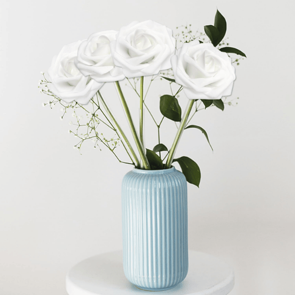 100pcs White Artificial Foam Roses – Realistic Latex Fake Flowers