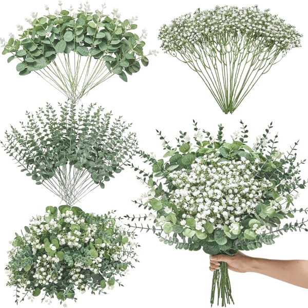 100 Pcs Mixed Artificial Eucalyptus & Baby’s Breath Set
