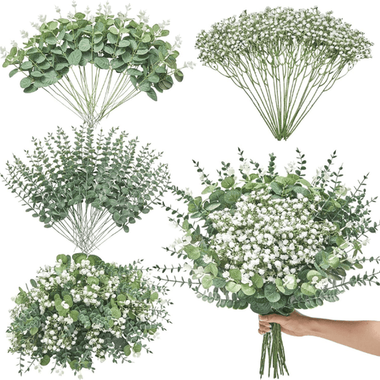 100 Pcs Mixed Artificial Eucalyptus & Baby’s Breath Set