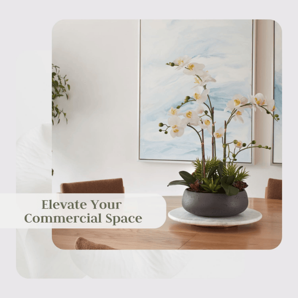 24" Faux Orchid Plant with Succulents in Grey Planter