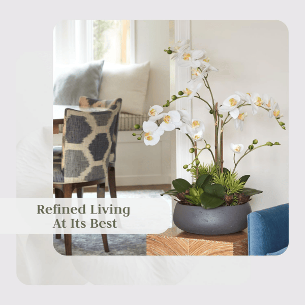 24" Faux Orchid Plant with Succulents in Grey Planter