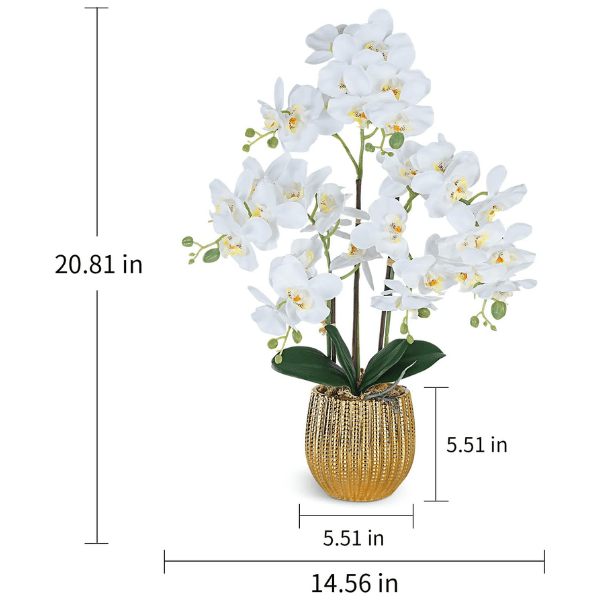 White Artificial Orchid Flowers in Gold Ceramic Pot
