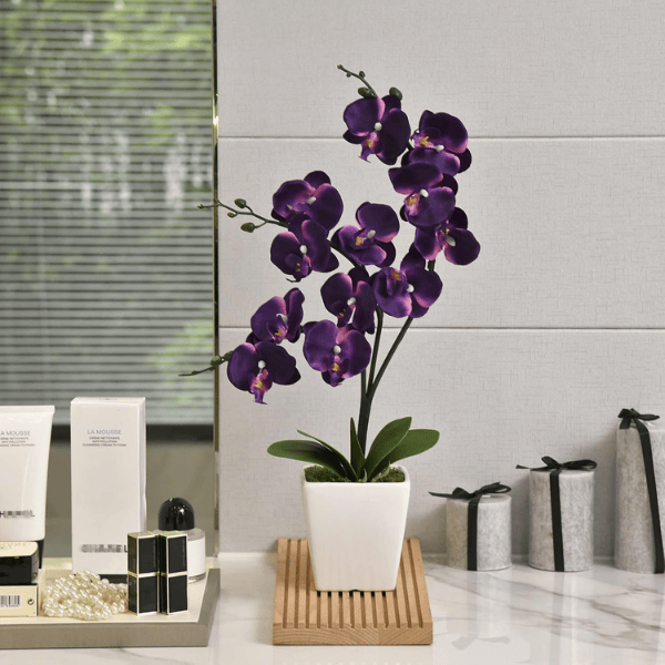 15" Dark Purple Artificial Silk Orchid Flower