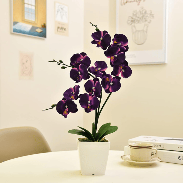 15" Dark Purple Artificial Silk Orchid Flower