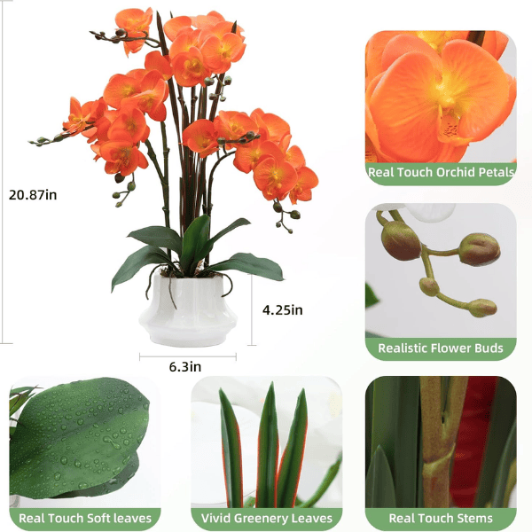 20.9" Orange Real Touch Artificial Orchid Flowers