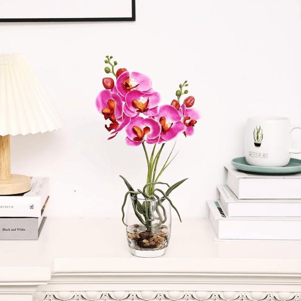 Purple Artificial Orchid in Glass Vase for Home Decor