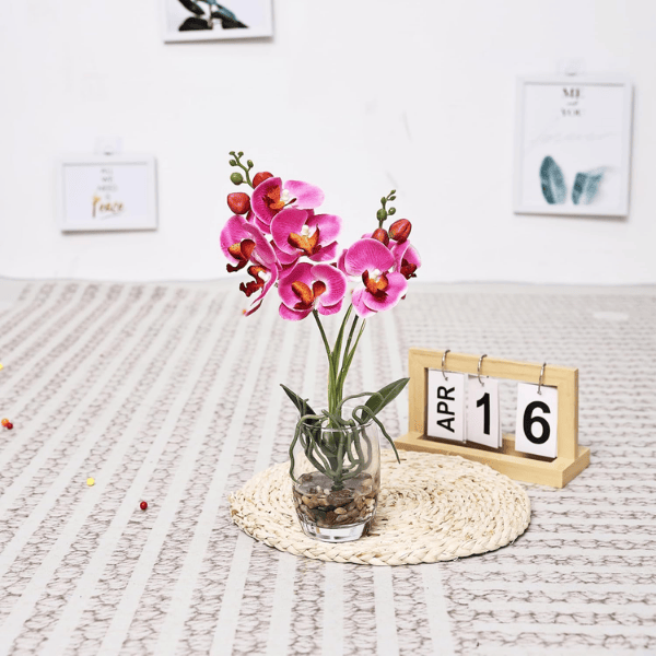 Purple Artificial Orchid in Glass Vase for Home Decor