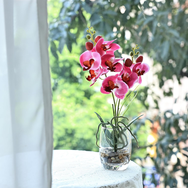 Purple Artificial Orchid in Glass Vase for Home Decor