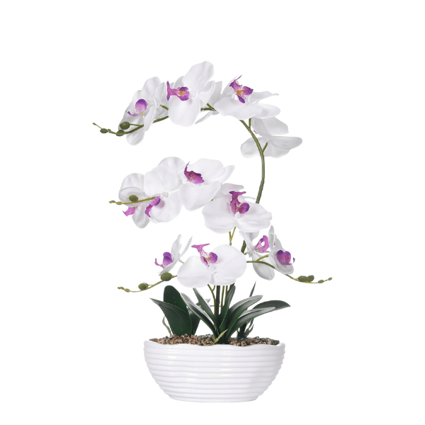 White Phalaenopsis Faux Orchid in Ceramic Pot