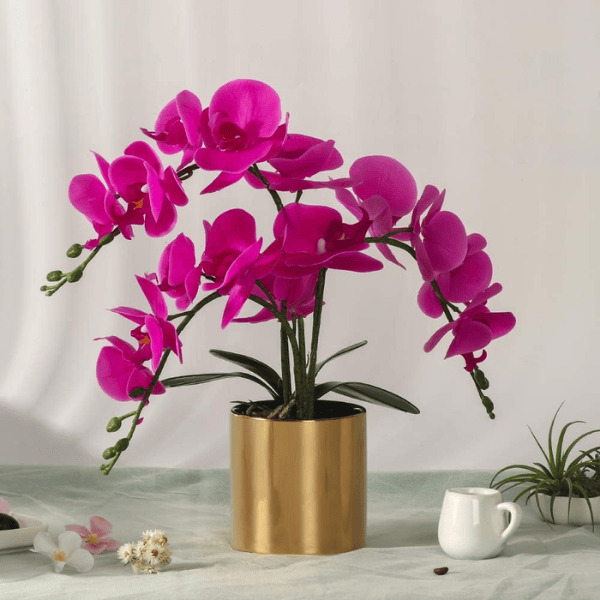 Artificial Orchid Flower with Gold Vase
