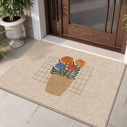 Floral Print Doormat - Non-Slip, Machine Washable Entryway Rug - 100% Polyester