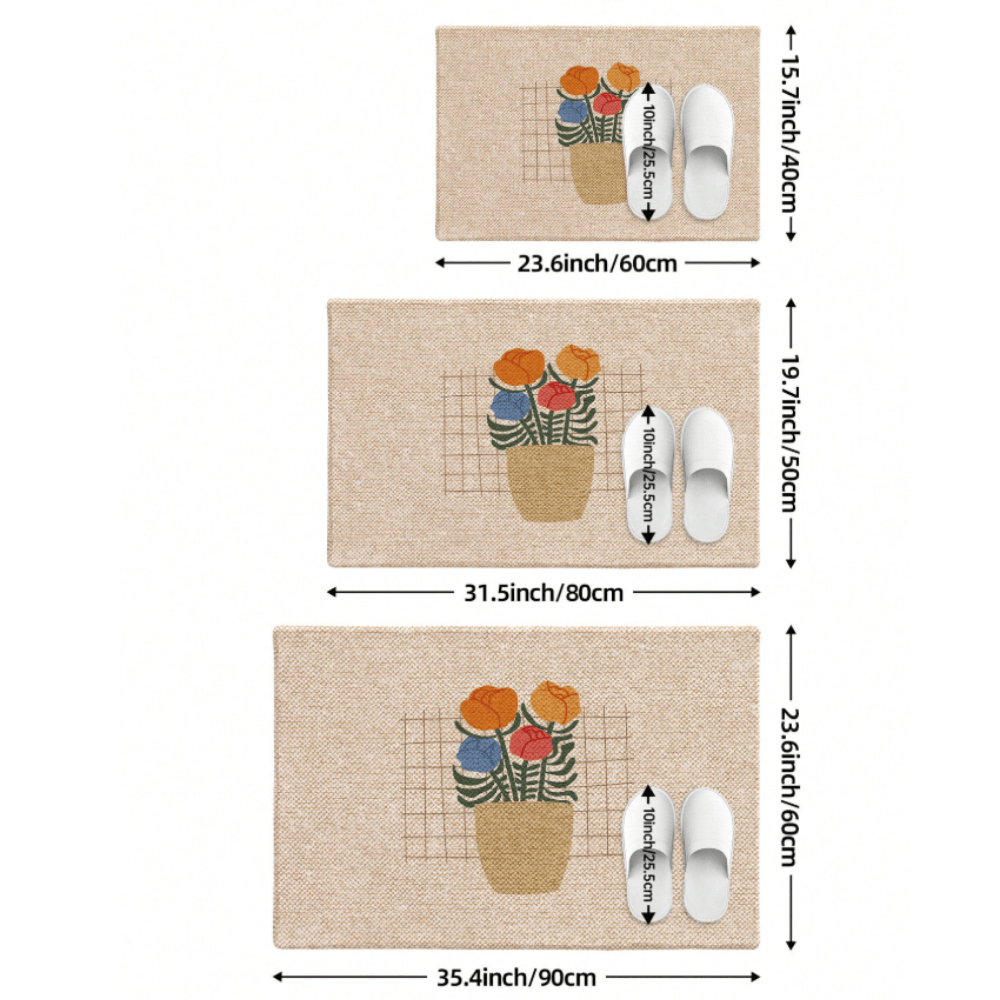 Floral Print Doormat - Non-Slip, Machine Washable Entryway Rug - 100% Polyester