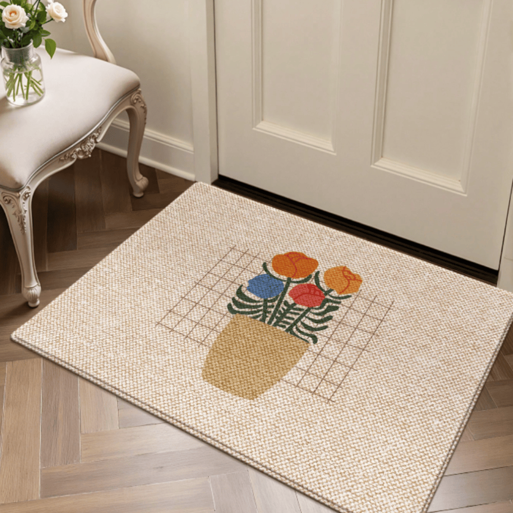 Floral Print Doormat - Non-Slip, Machine Washable Entryway Rug - 100% Polyester