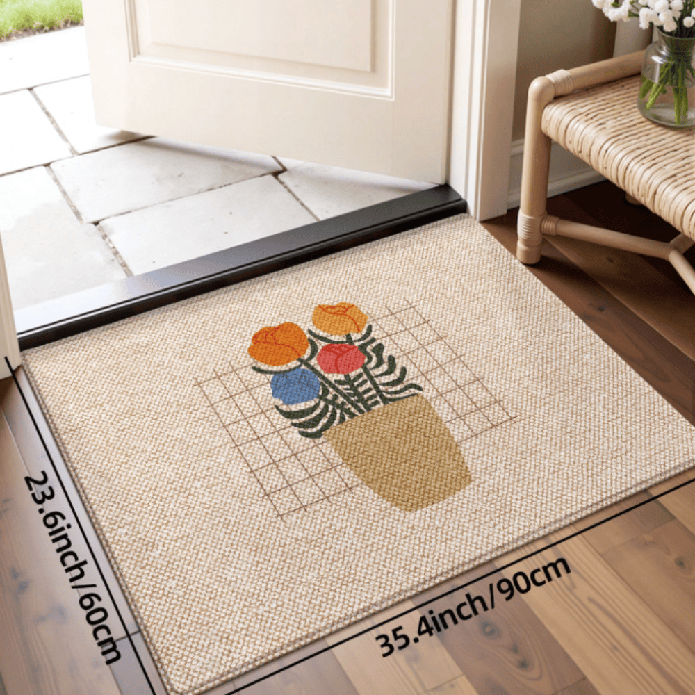 Floral Print Doormat - Non-Slip, Machine Washable Entryway Rug - 100% Polyester