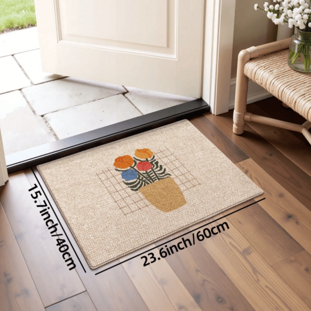 Floral Print Doormat - Non-Slip, Machine Washable Entryway Rug - 100% Polyester