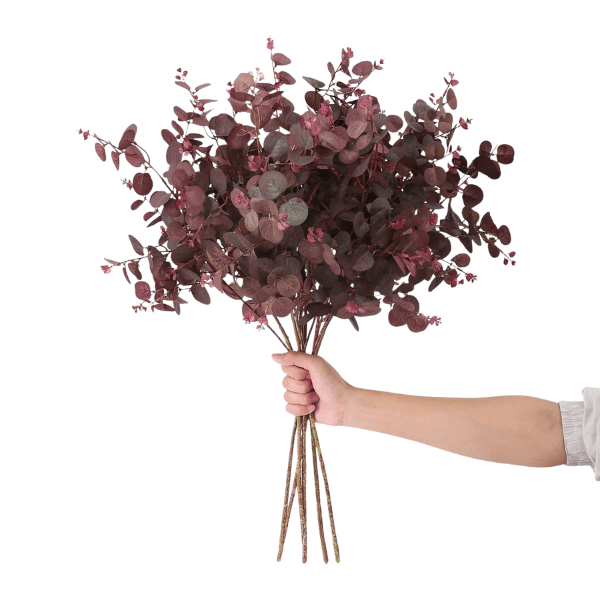 3Pcs Artificial Eucalyptus Stems – 29" Silk Wine Red Leaves