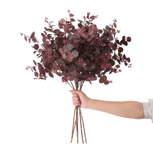 3Pcs Artificial Eucalyptus Stems – 29" Silk Wine Red Leaves