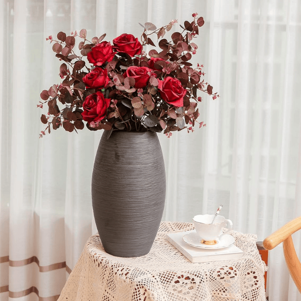 3Pcs Artificial Eucalyptus Stems – 29" Silk Wine Red Leaves