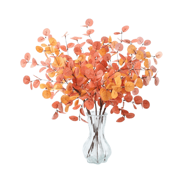 6Pcs Fall Eucalyptus Stems – Orange Artificial Leaves