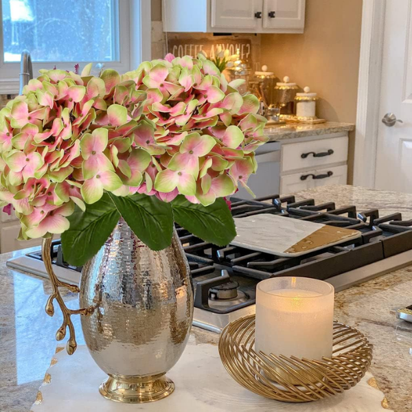 3Pcs Green Pink Artificial Hydrangea Flowers