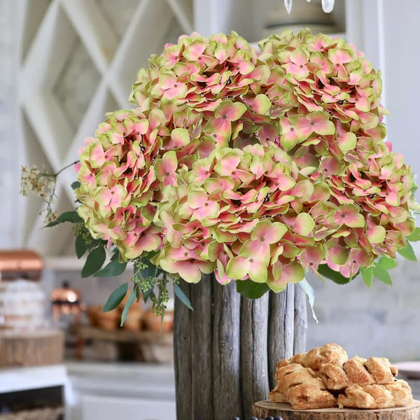 3Pcs Green Pink Artificial Hydrangea Flowers