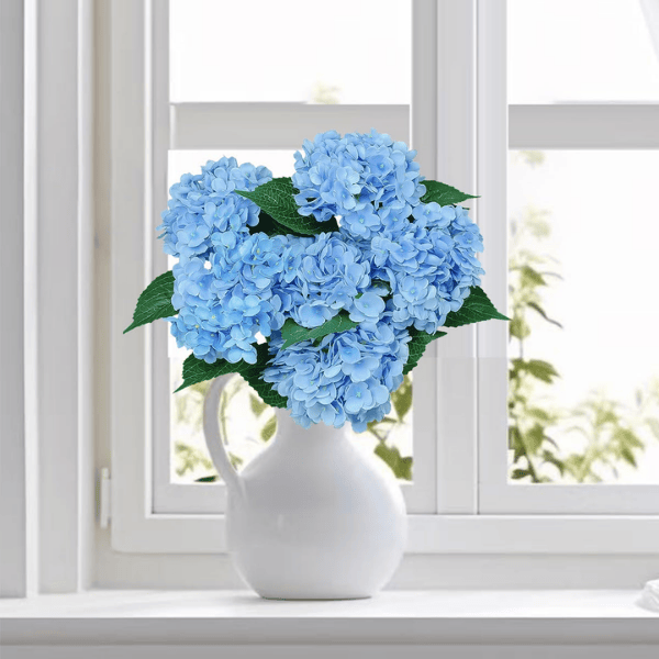 6Pcs Blue Artificial Hydrangea Flowers